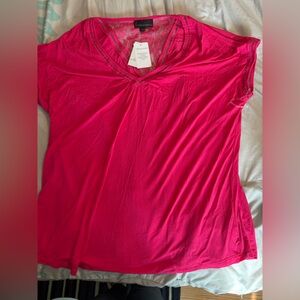 i jeans by Buffalo Bright Pink V-Neck Short Sleeve Top with Lace Detail